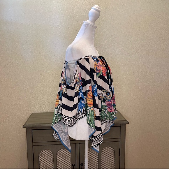 Flying Tomato Women’s Off The Shoulder Floral Scarf Border Print Top Medium - Picture 4 of 14